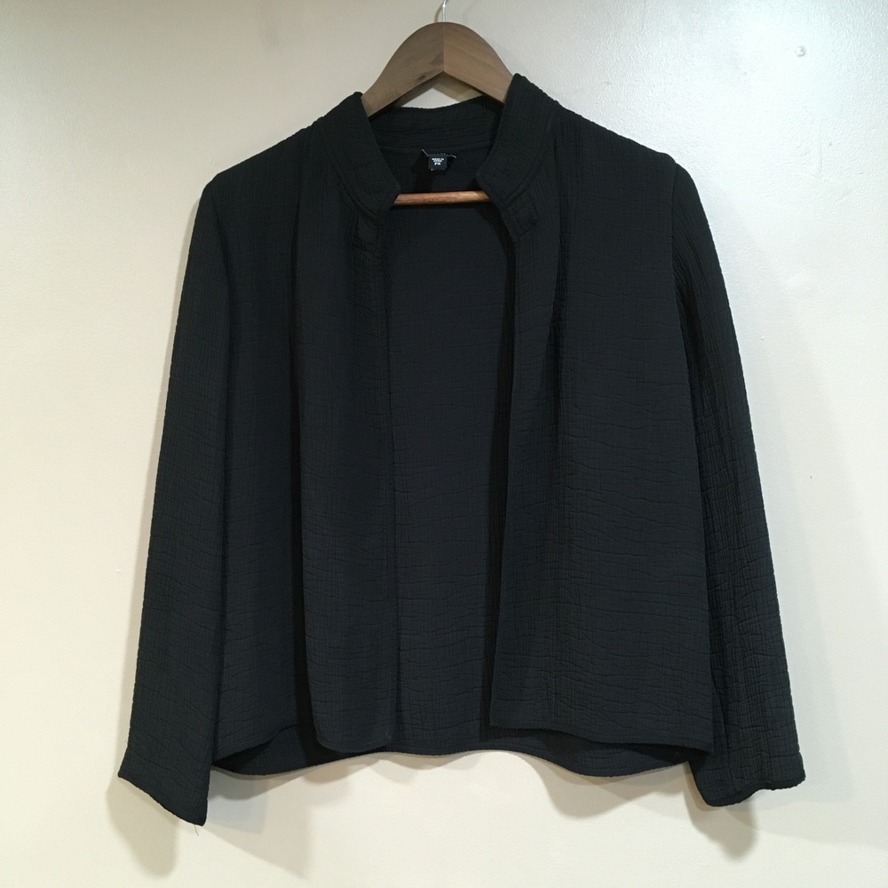 Eileen Fisher Silk Blend Quilted Jacket Women PS Black Minimalist Capsule Travel